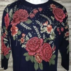 Beautiful Red Rose ** studded sweater Top in size Large-P (12-14)